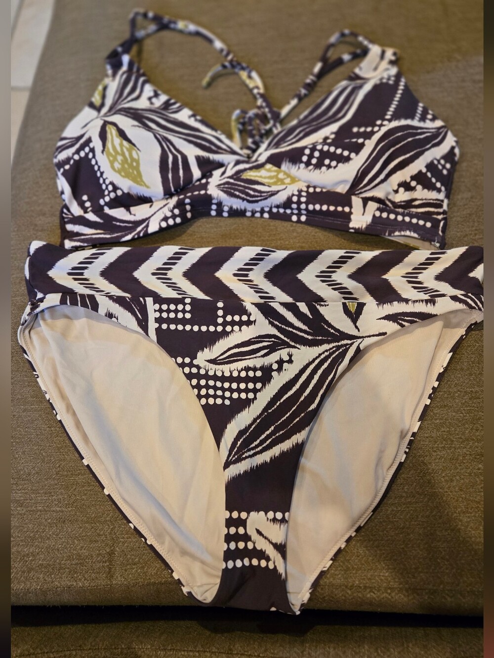 Calia Printed High-Waist Bikini Top Size XL & Bottom Size Large